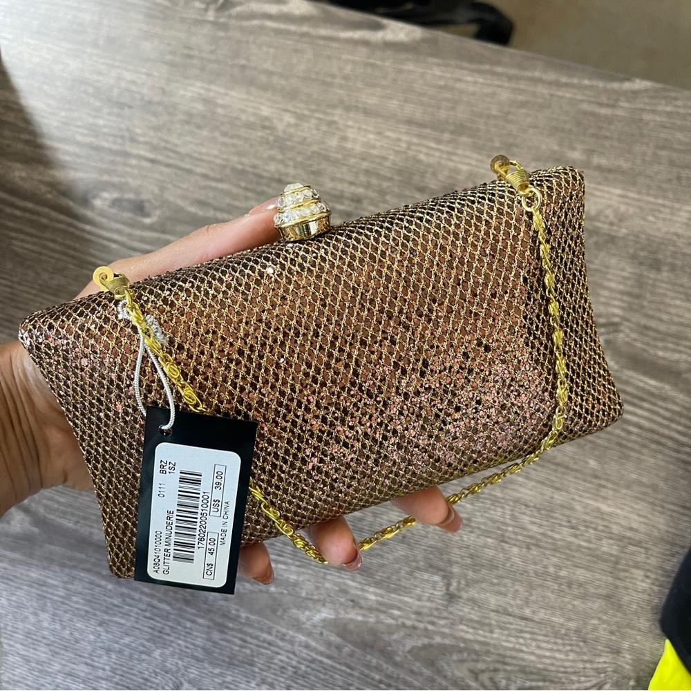 Bebe Copper Colored Clutch with Chain